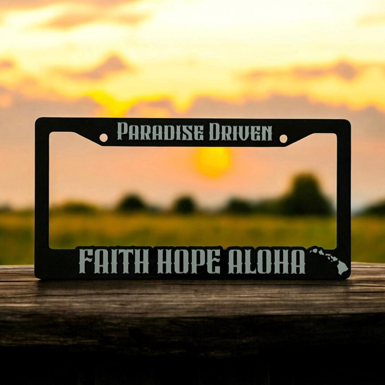 FHA PARADISE DRIVEN White/Black License Plate Frame