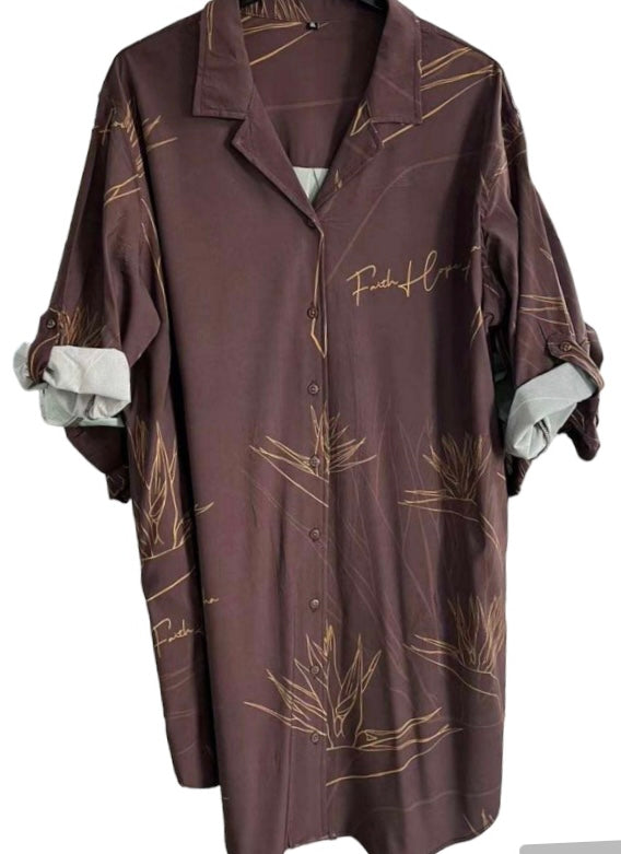 Brown and Good Bird of Paradise Aloha Tee Dress