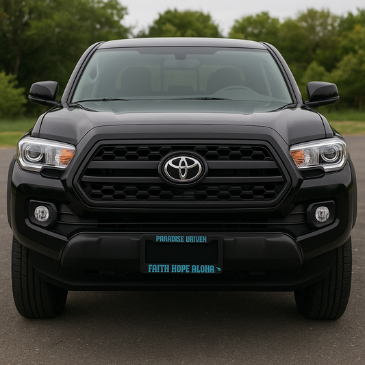 FHA PARADISE DRIVEN Teal Blue/Black License Plate Frame