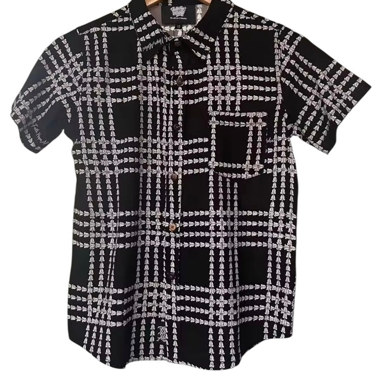 BLACK & White Crown Flower Lei Boys Aloha Shirt