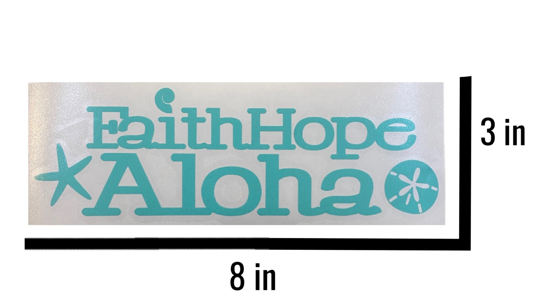 Light Teal Ocean Shell Faith Hope Aloha Waterproof Vinyl Sticker (3x8 in)