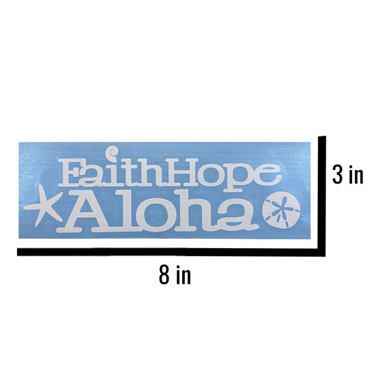 White Ocean Shell Faith Hope Aloha Waterproof Vinyl Sticker (3x8 in)