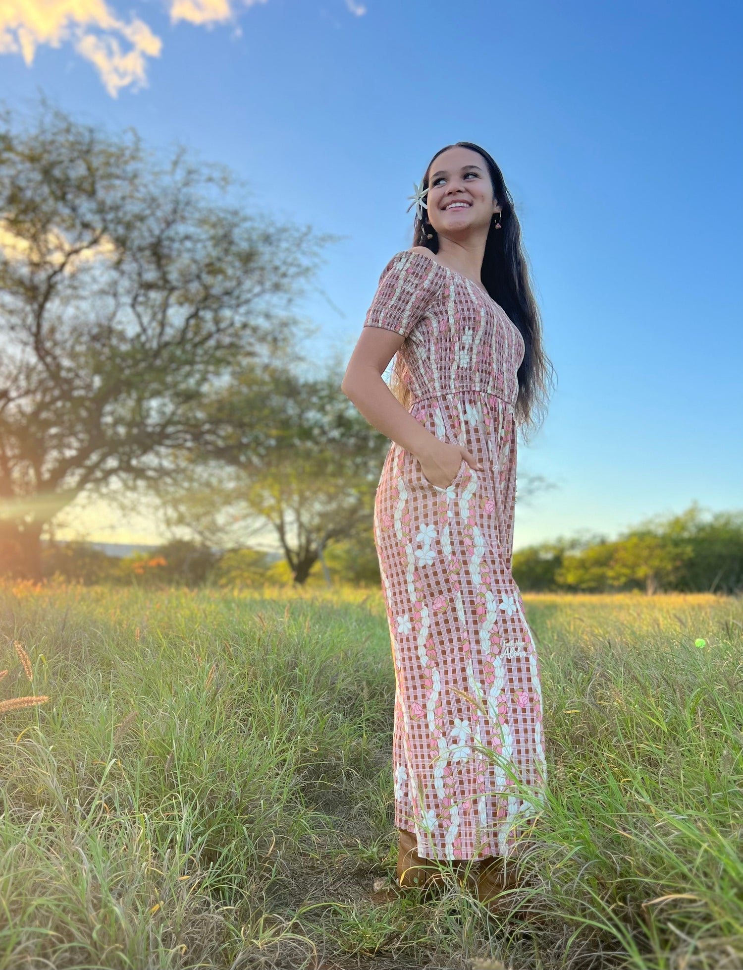 Pink/Brown Palaka w/Pikake Lokelani Rose Jumpsuit