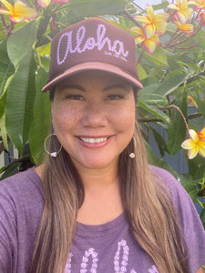 Aloha Pikake Brown & Lavender Trucker Hat