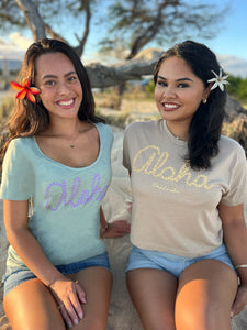 Aloha Crown Flower Seaglass Green Womens Tee