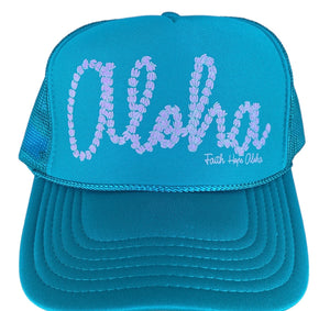 Aloha Pikake Solid Teal & Pink Trucker Hat