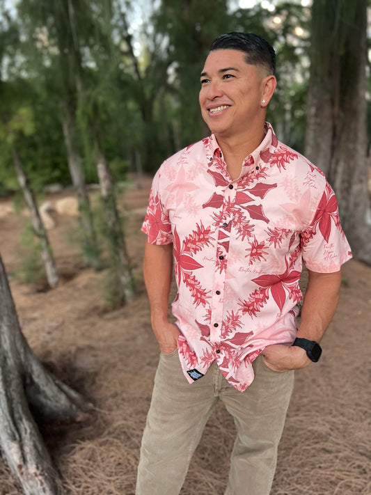 Olena Pink Mens Aloha Shirt
