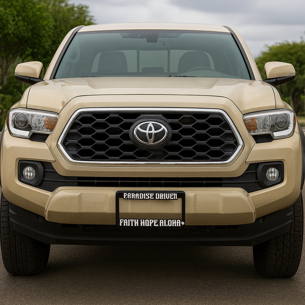 FHA PARADISE DRIVEN White/Black License Plate Frame