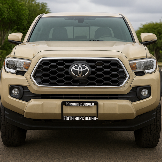 FHA PARADISE DRIVEN White/Black License Plate Frame