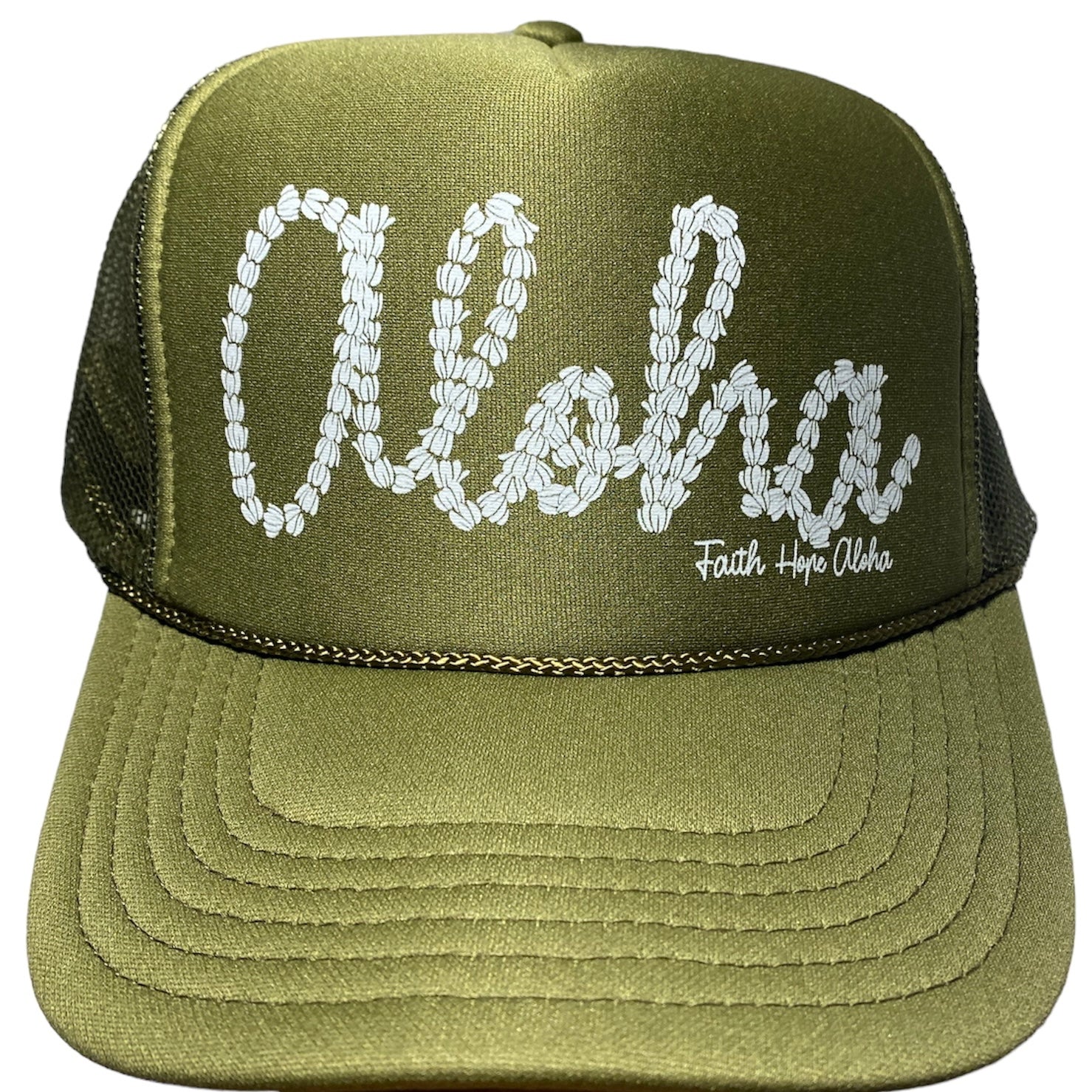 Aloha Pikake Olive Green & White Trucker Hat