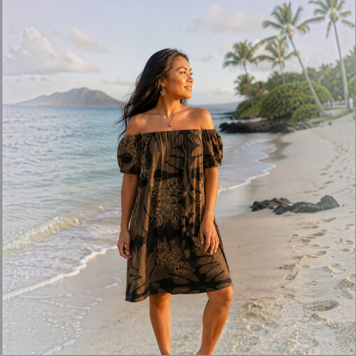 Mocha Quilt Womens Off The Shoulder Dress