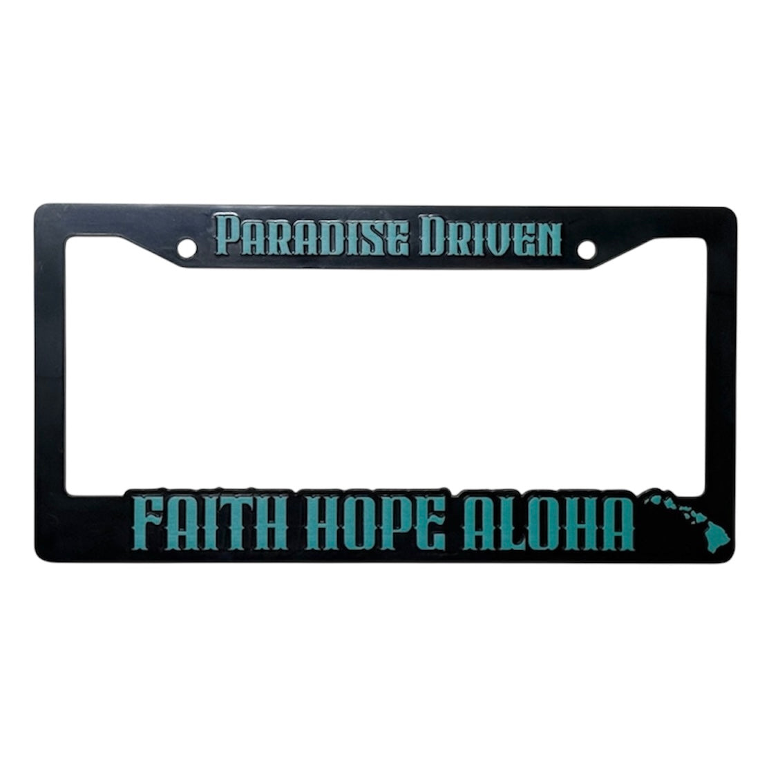 FHA PARADISE DRIVEN Teal Blue/Black License Plate Frame