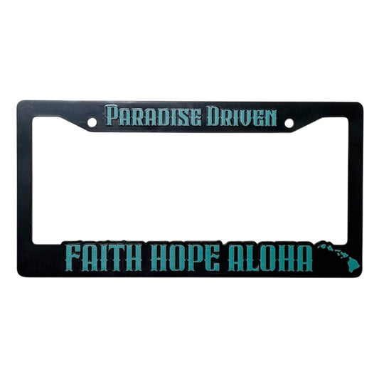 FHA PARADISE DRIVEN Teal Blue/Black License Plate Frame