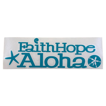 White Ocean Shell Faith Hope Aloha Waterproof Vinyl Sticker (3x8 in)