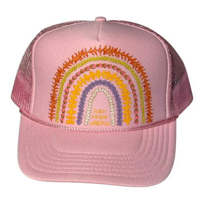 Faith Hope Aloha Light Pink Ānuenue (Rainbow) Lei Trucker Hat