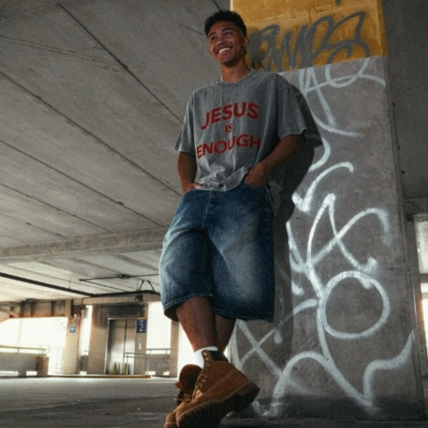 JESUS IS ENOUGH Gray/Red Tee