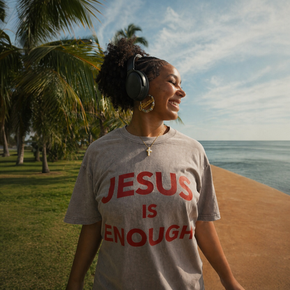 JESUS IS ENOUGH Gray/Red Tee