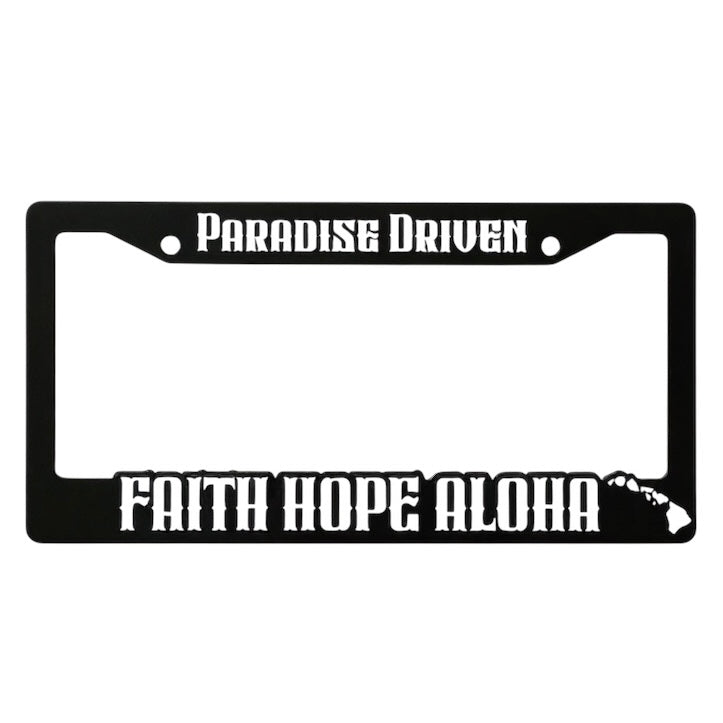 FHA PARADISE DRIVEN White/Black License Plate Frame