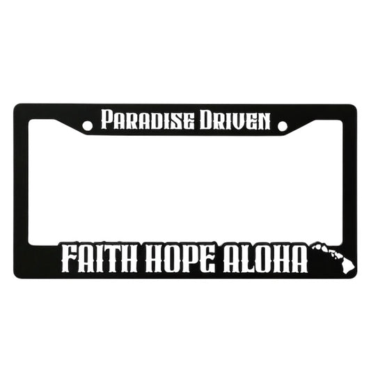 FHA PARADISE DRIVEN White/Black License Plate Frame