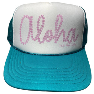 Aloha Pikake Teal/White & Pink Trucker Hat