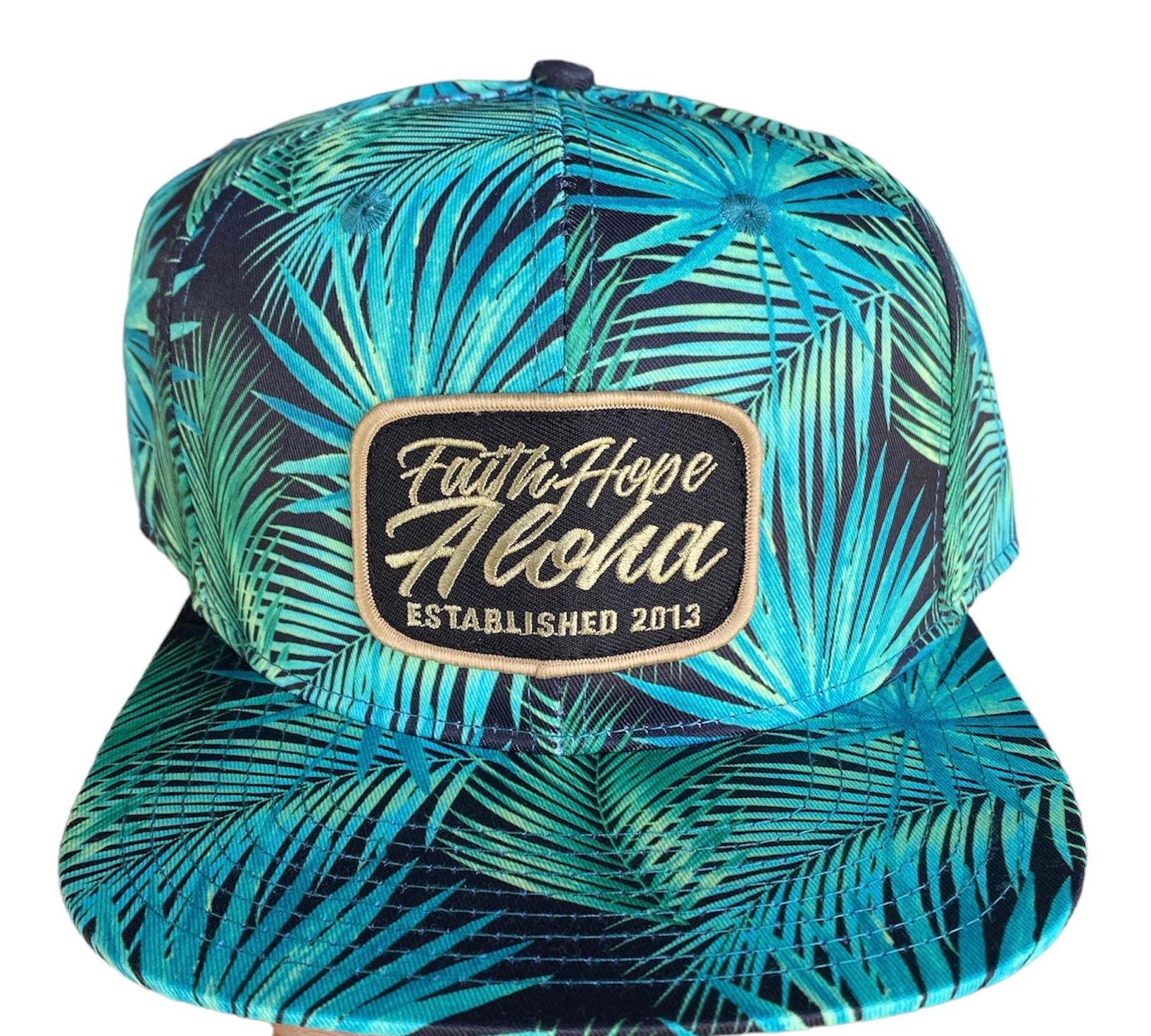 Teal Green Palm Beige Patch Snapback Hat
