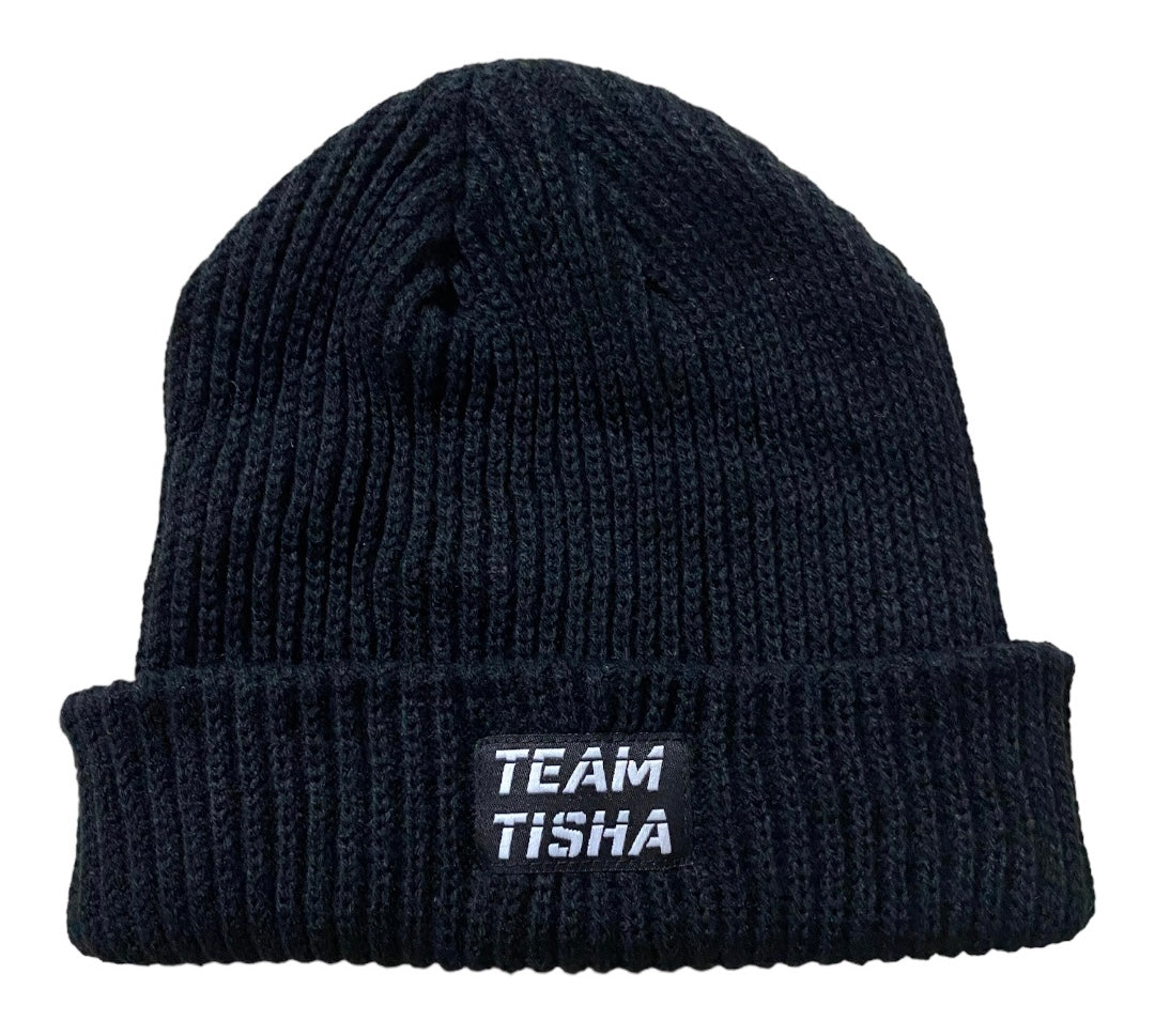 TEAM TISHA Solid Black Knit Beanie