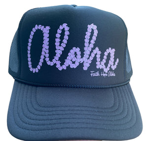 Aloha Pikake Solid Black & Lavender Trucker Hat