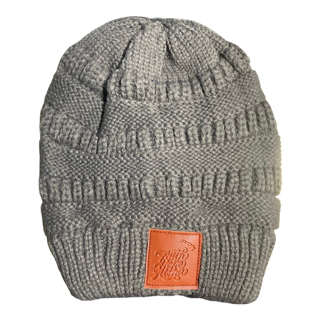Youth Gray Knit Beanie with Rubber patch Logo