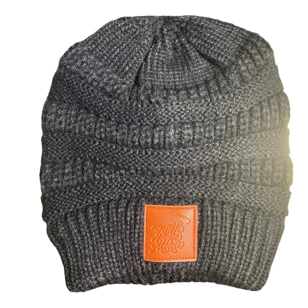 Youth Black Knit Beanie with Rubber patch Logo