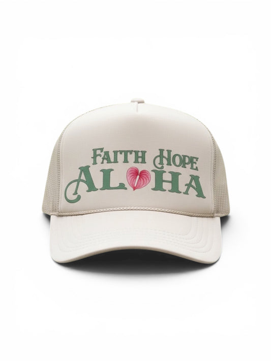 Faith Hope Aloha Anthirium Beige Trucker Hat