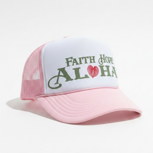 Faith Hope Aloha Anthirium Pink/White Trucker Hat