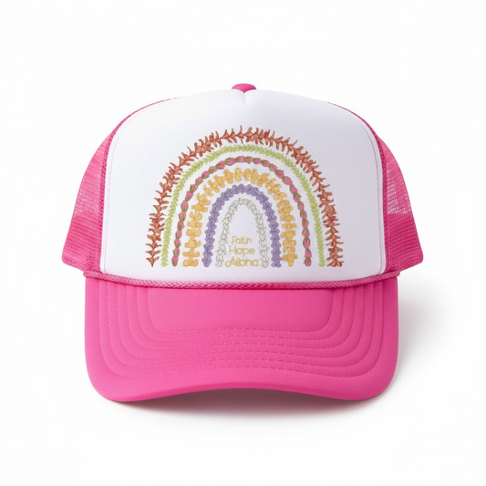 Faith Hope Aloha Hot Pink Pua Rainbows Trucker Hat
