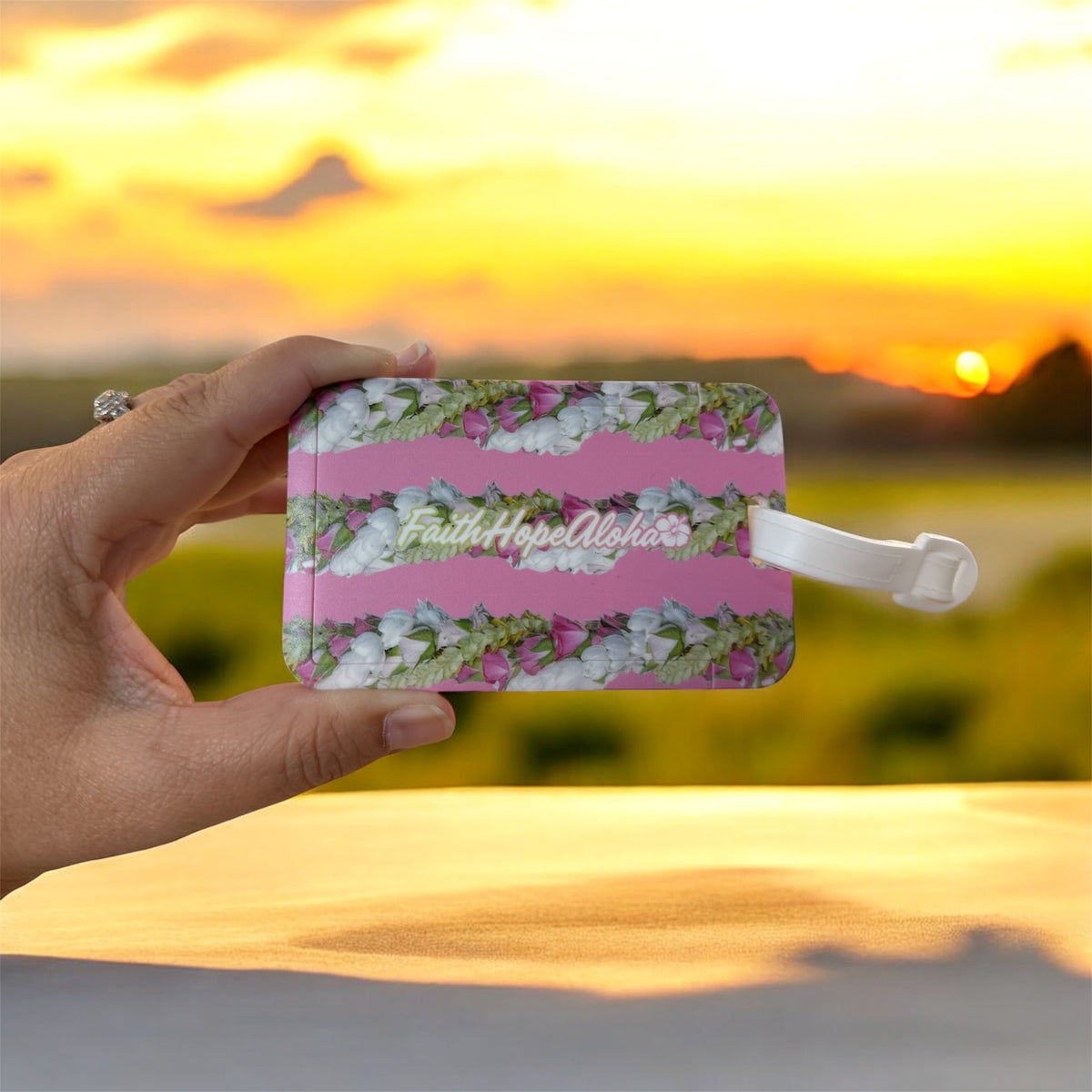 Pink Pikake Pakalana Lokelani Rose Lei Luggage Tag