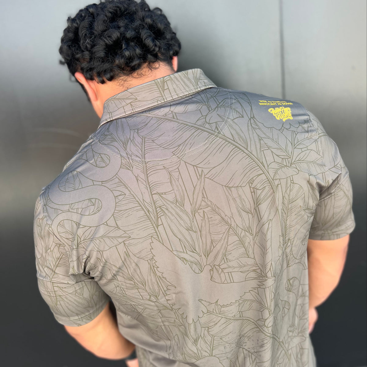 Mens Army Green/Gold "Serpants and Doves" Polo