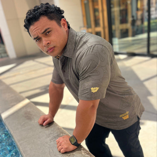 Mens Army Green/Gold "Serpants and Doves" Polo