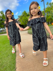 Black Gray Banana Leaf Girls Dress