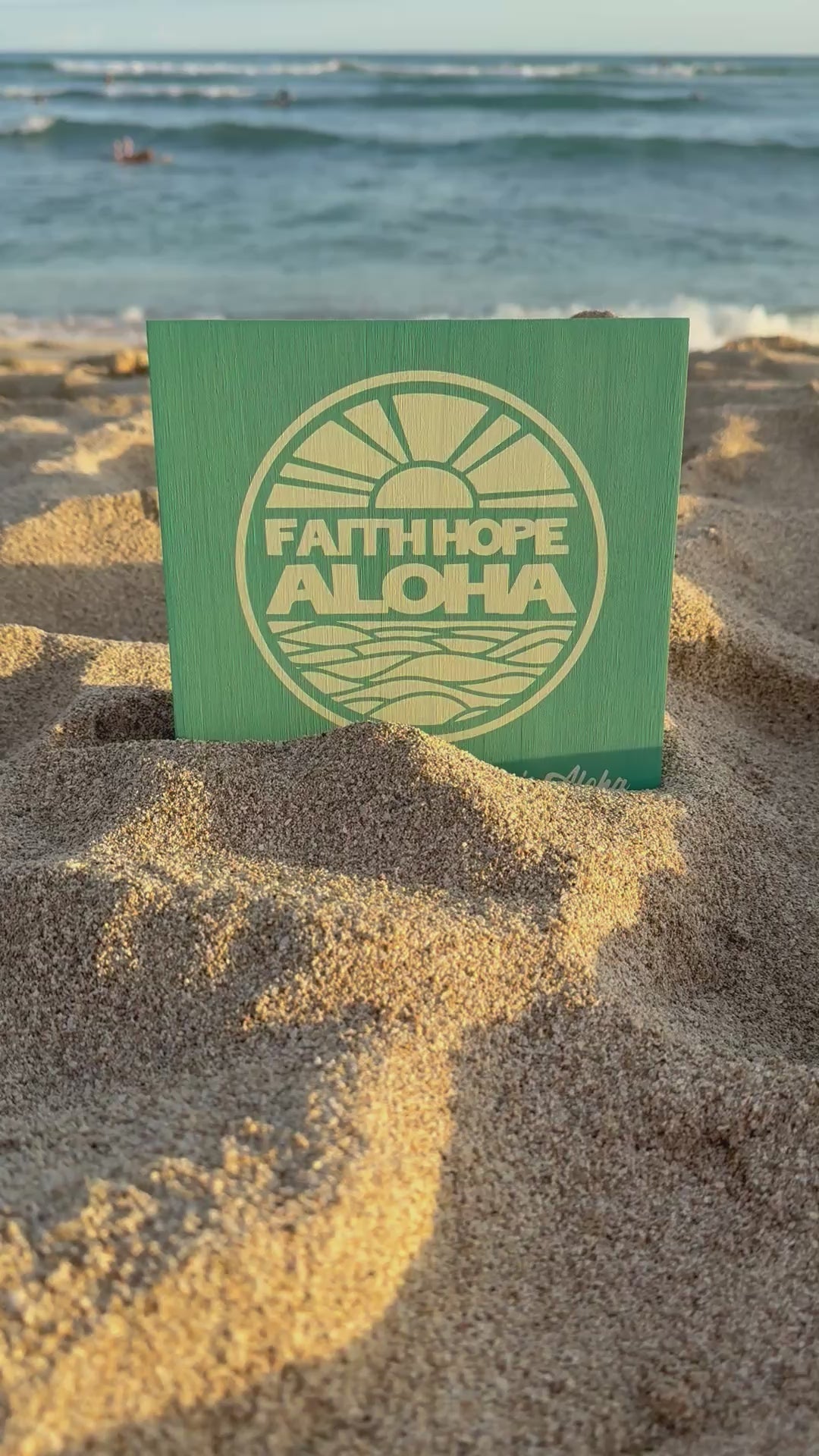 Turquoise Faith Hope Aloha Sunset Wood Sign