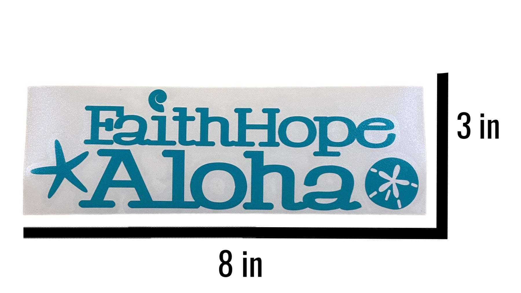 Dark Teal Ocean Shell Faith Hope Aloha Waterproof Vinyl Sticker (3x8 in)