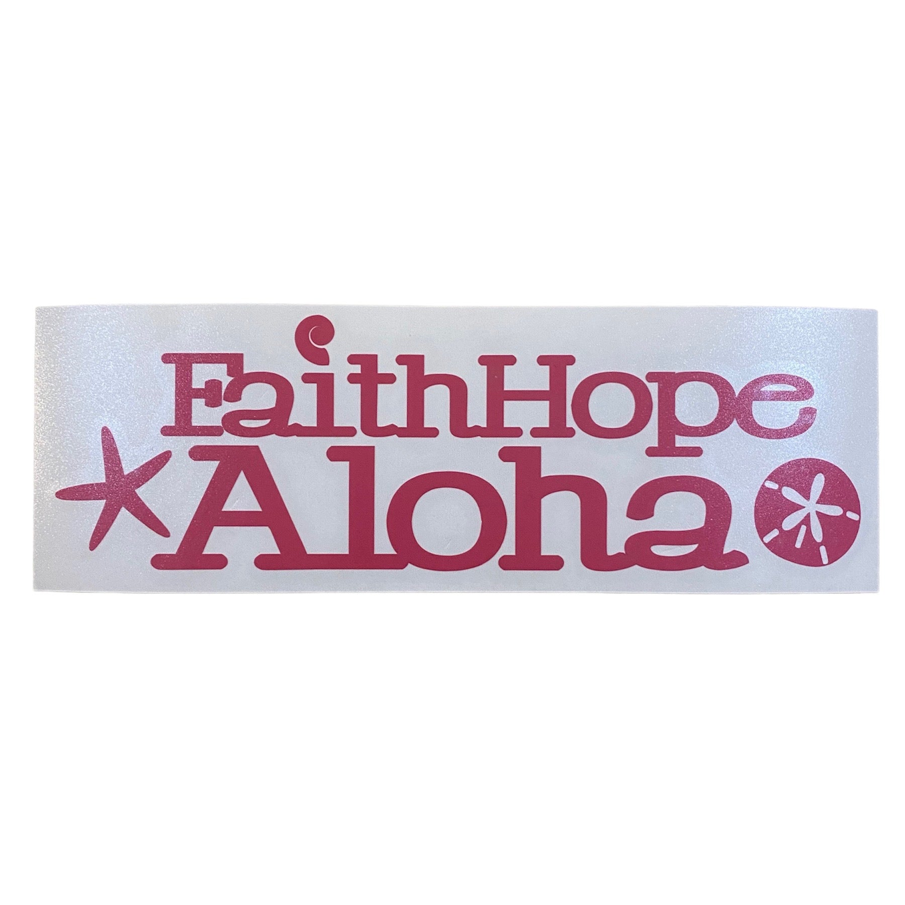 Pink Ocean Shell Faith Hope Aloha Waterproof Vinyl Sticker (3x8 in)