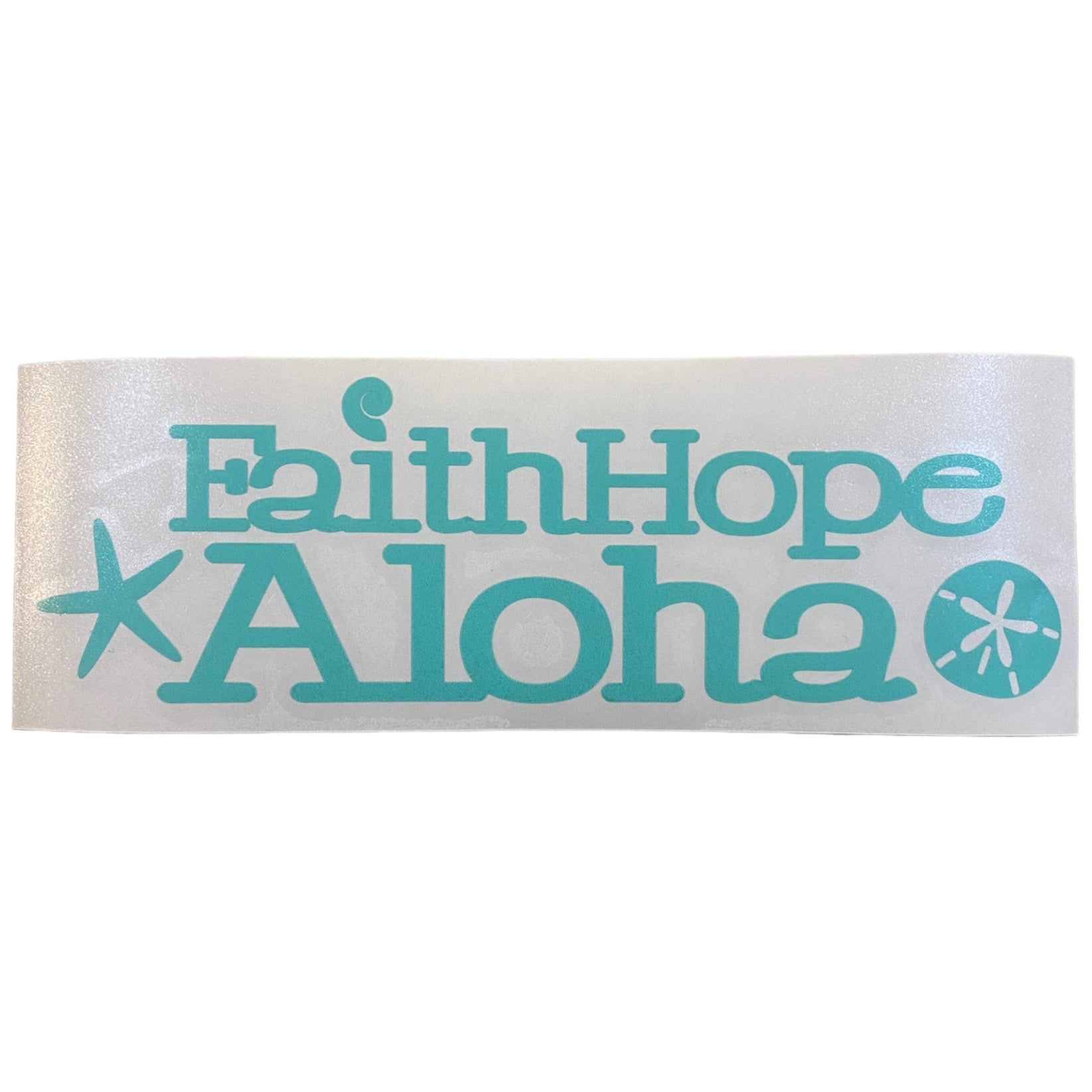 Light Teal Ocean Shell Faith Hope Aloha Waterproof Vinyl Sticker (3x8 in)