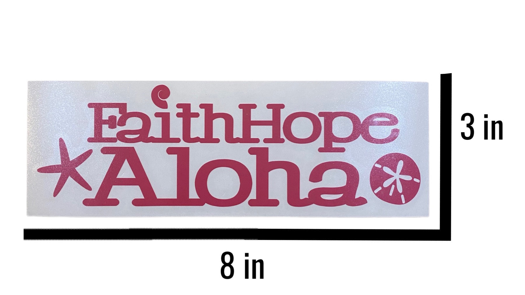 Pink Ocean Shell Faith Hope Aloha Waterproof Vinyl Sticker (3x8 in)
