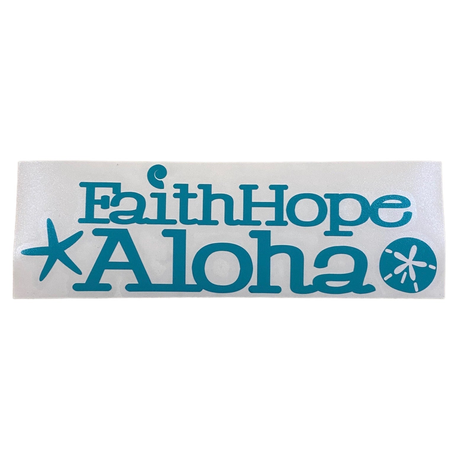 Dark Teal Ocean Shell Faith Hope Aloha Waterproof Vinyl Sticker (3x8 in)