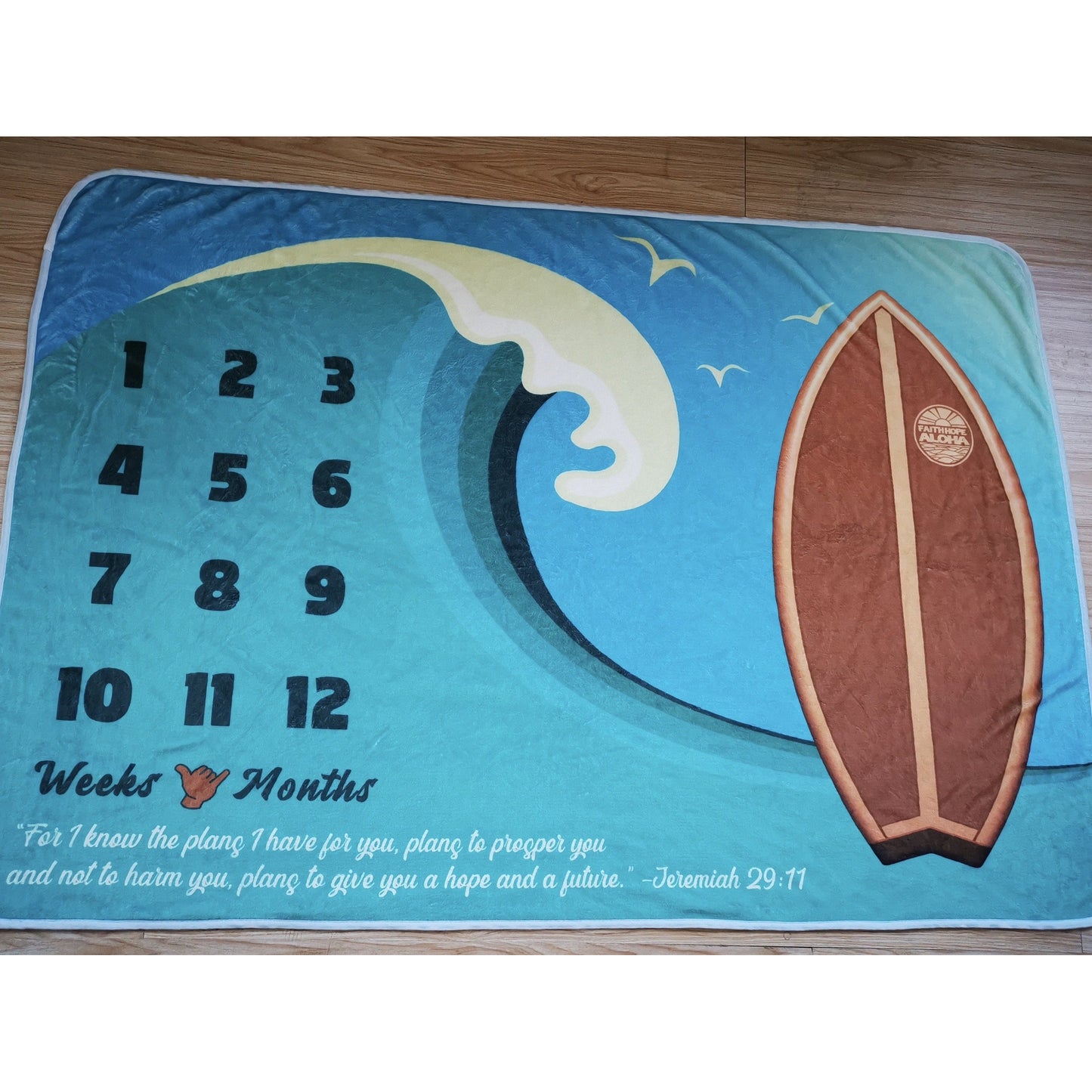 Surf Grom Baby Blue Milestone Blanket