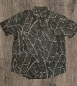 Black Gray Banana Leaf Aloha Shirt
